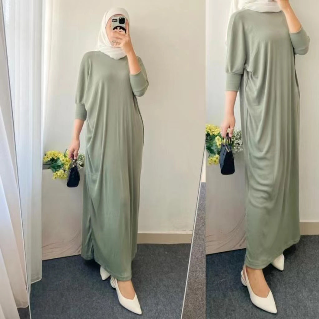 Premium Knit Batwing Gamis Dress Long Jumbo