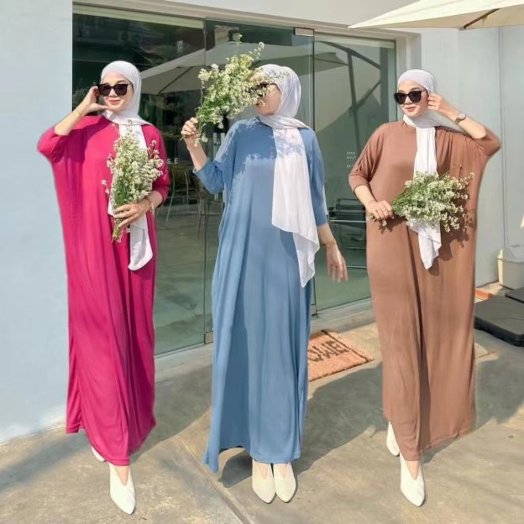 Premium Knit Batwing Gamis Dress Long Jumbo