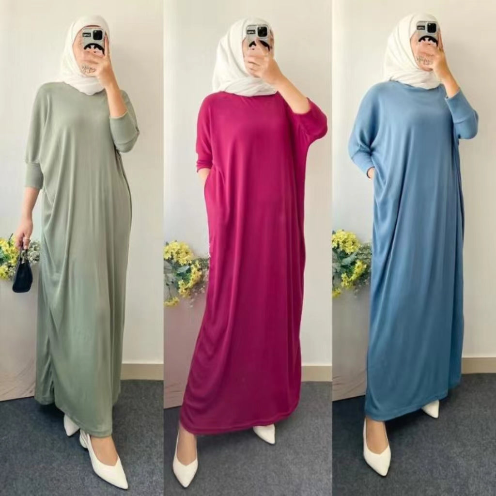 Premium Knit Batwing Gamis Dress Long Jumbo