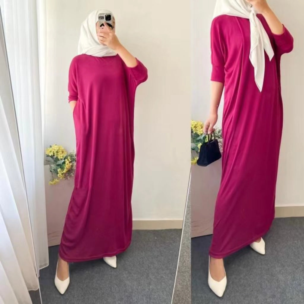 Premium Knit Batwing Gamis Dress Long Jumbo