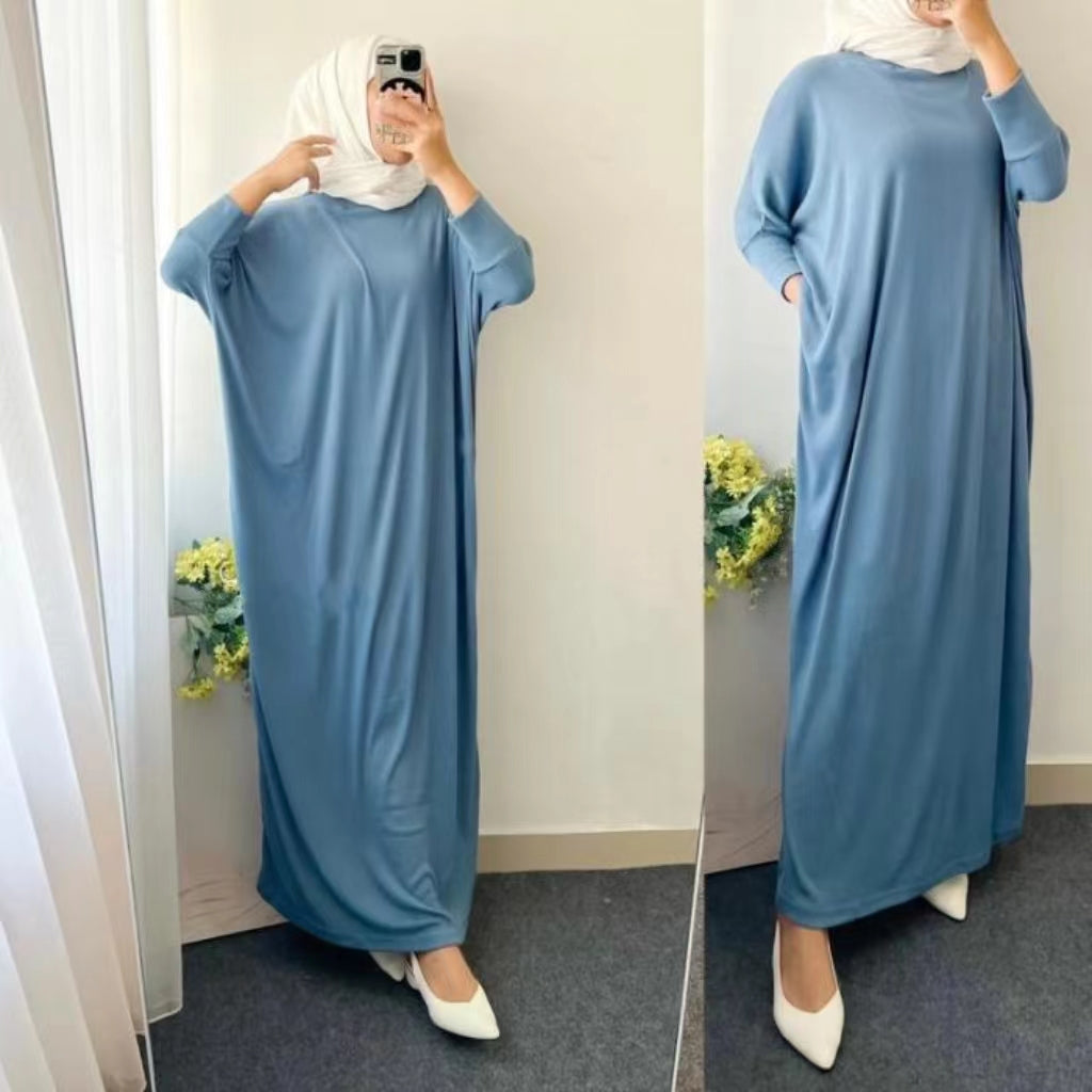 Premium Knit Batwing Gamis Dress Long Jumbo