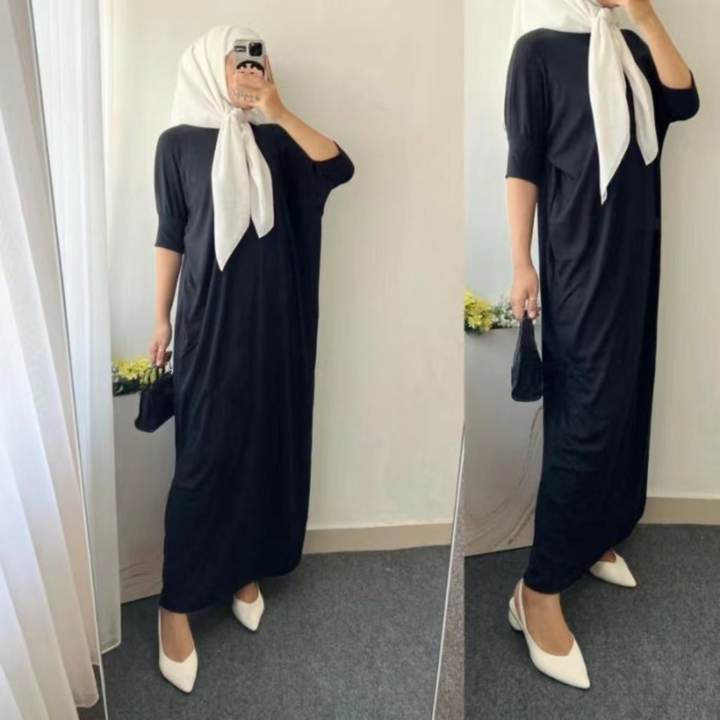 Premium Knit Batwing Gamis Dress Long Jumbo