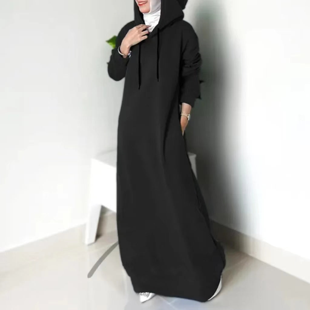 Casual Long Sleeve Hooded Abaya Dress for Women