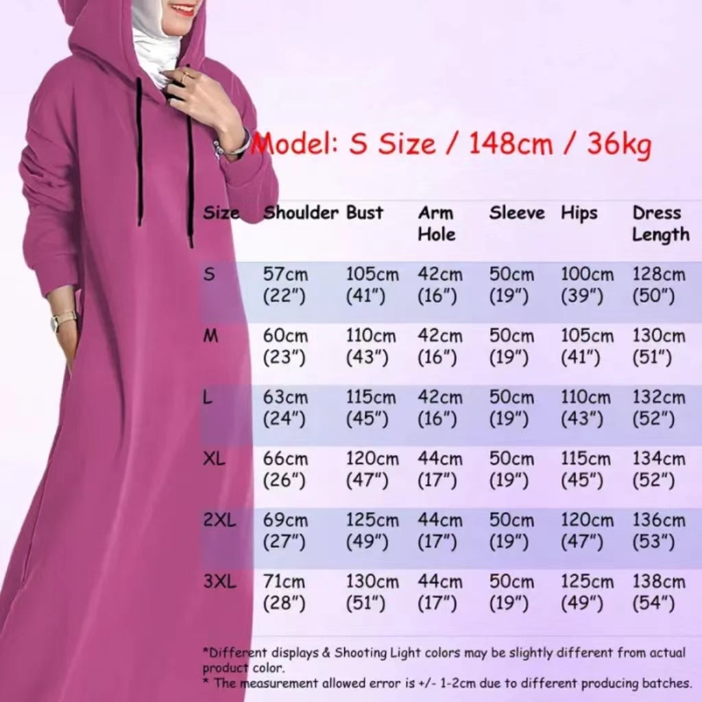 Casual Long Sleeve Hooded Abaya Dress for Women