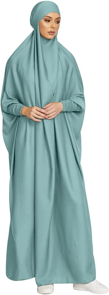 Elastic Sleeve One-piece Hooded Robe Dress