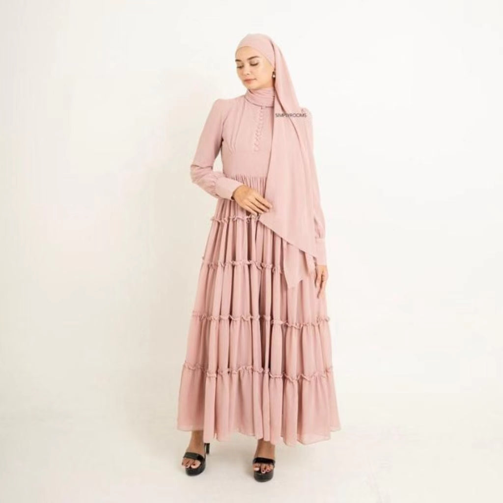 Elegant Ceruti Muslim Maxi Dress with Pleated Design for Women