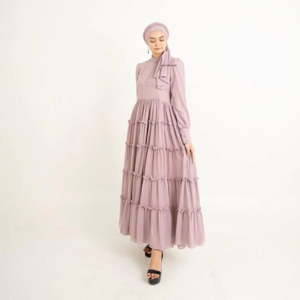 Elegant Ceruti Muslim Maxi Dress with Pleated Design for Women