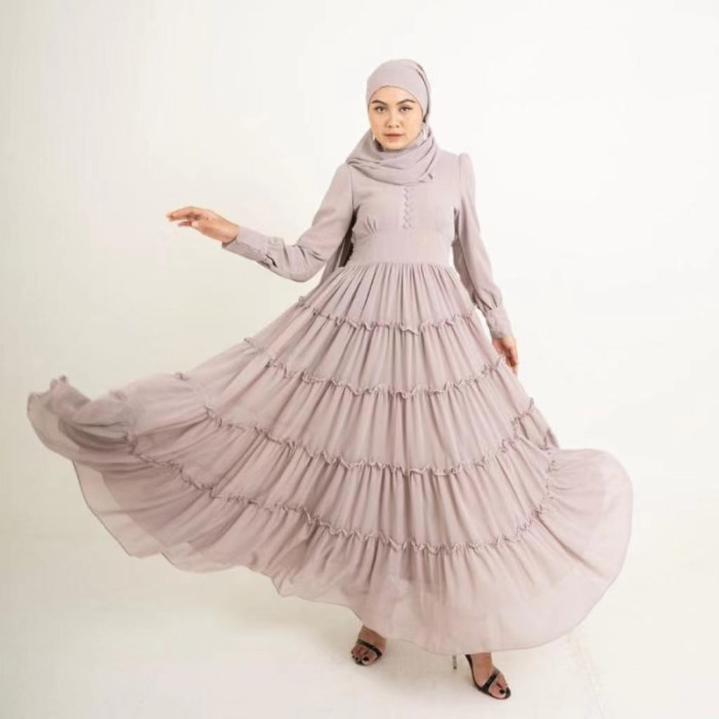 Elegant Ceruti Muslim Maxi Dress with Pleated Design for Women