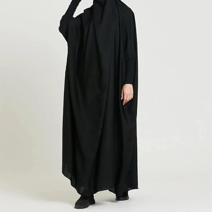 Elastic Sleeve One-piece Hooded Robe Dress