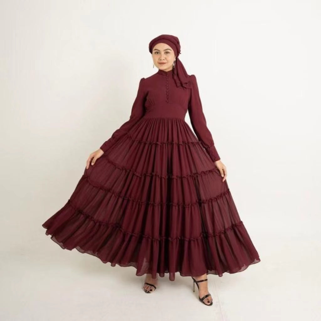 Elegant Ceruti Muslim Maxi Dress with Pleated Design for Women