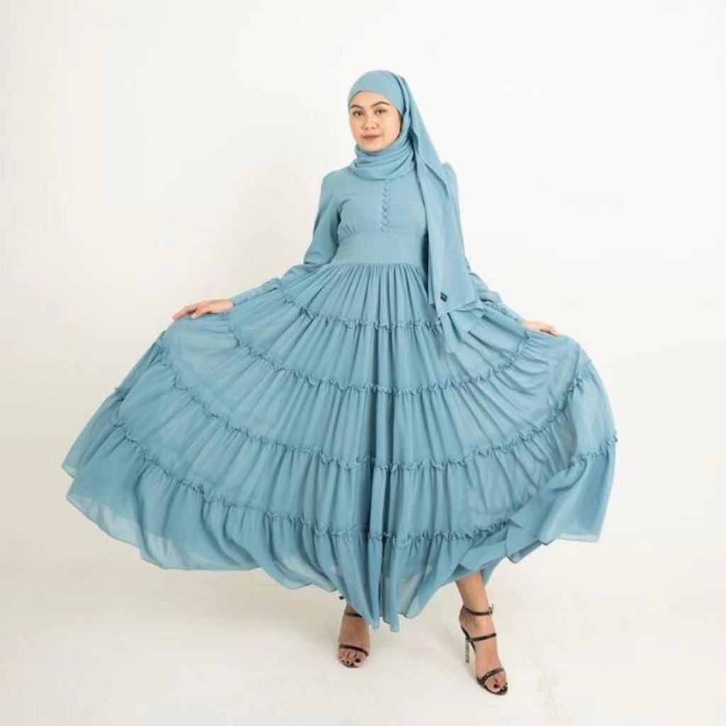 Elegant Ceruti Muslim Maxi Dress with Pleated Design for Women