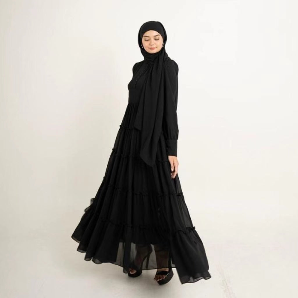 Elegant Ceruti Muslim Maxi Dress with Pleated Design for Women