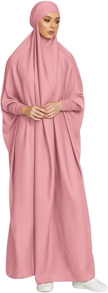 Elastic Sleeve One-piece Hooded Robe Dress