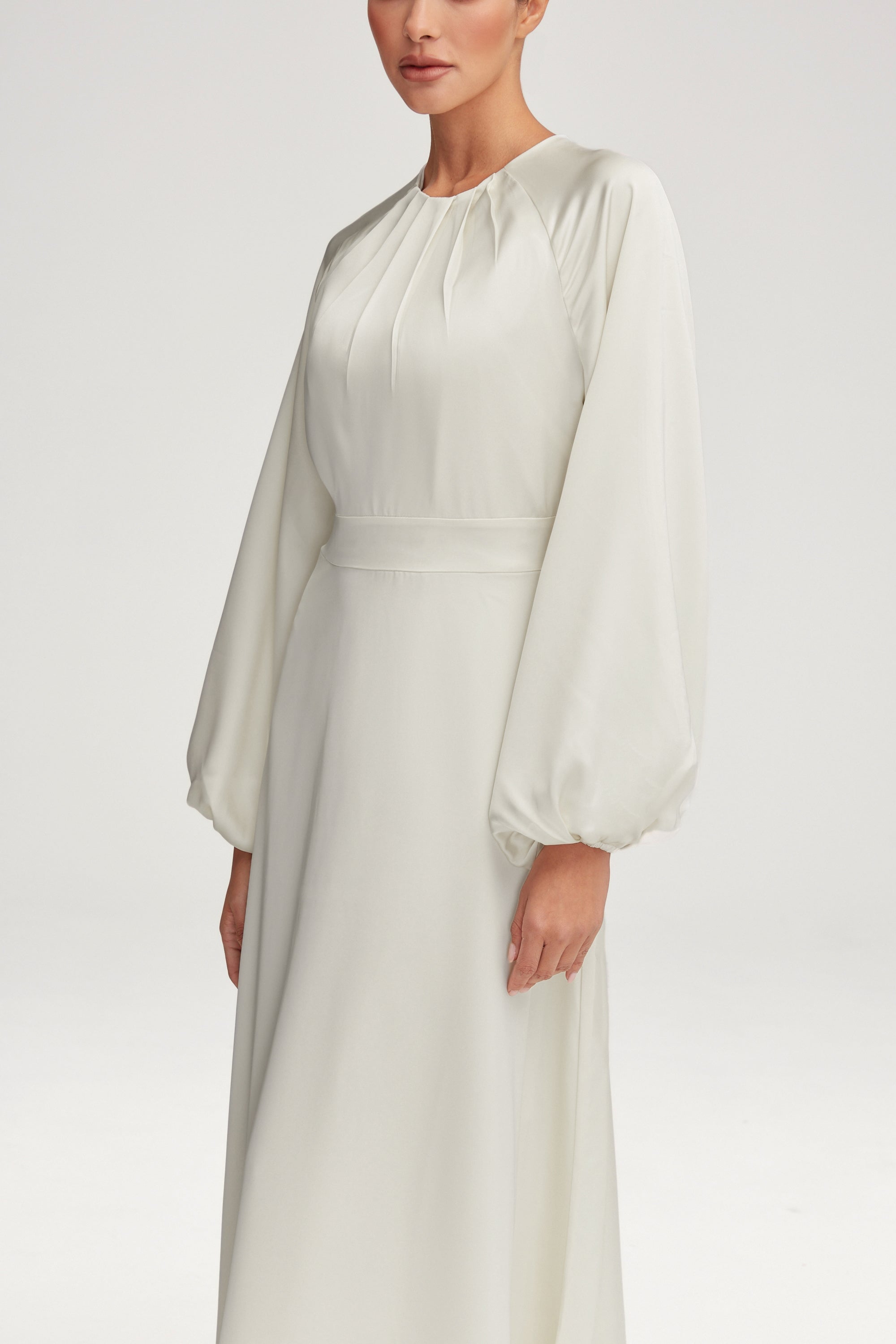 Luna Satin Balloon Sleeve Maxi Dress - Off White