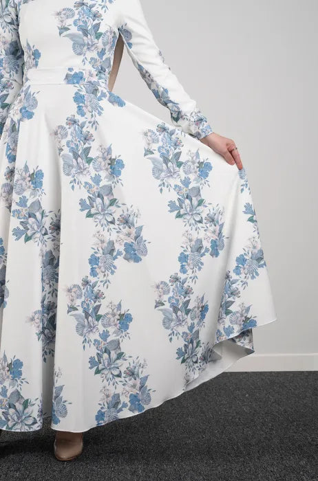 Elegant Floral Blue and White Maxi Dress