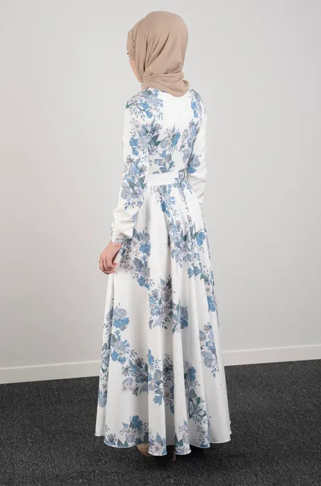 Elegant Floral Blue and White Maxi Dress