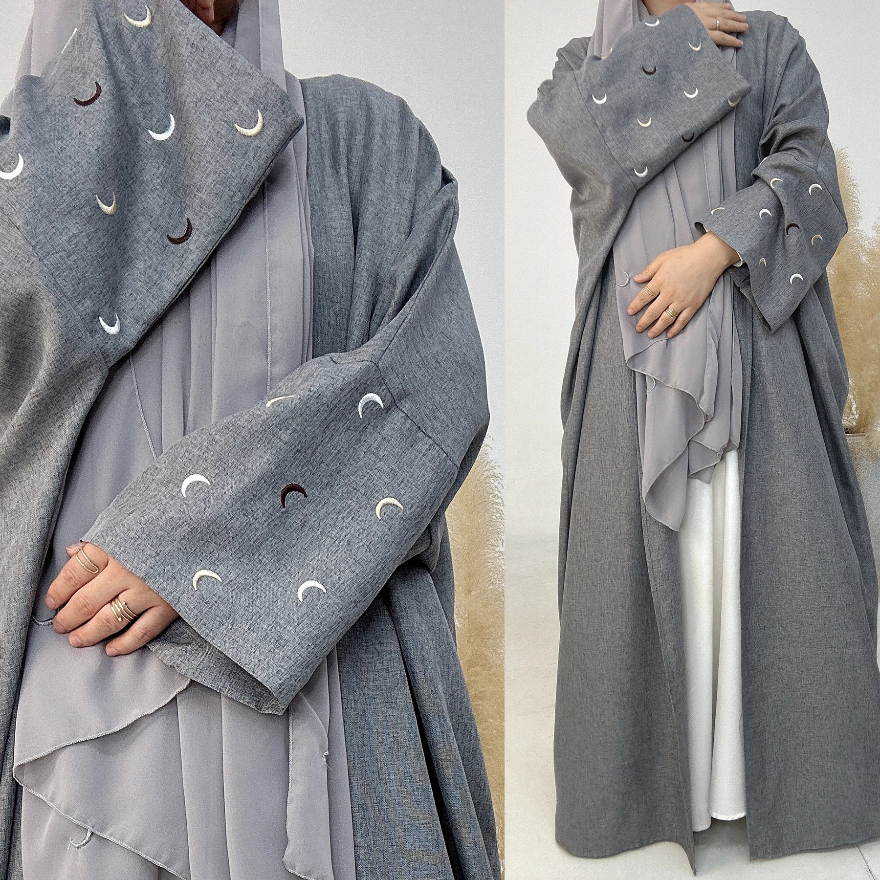 Loriya New Abaya Designs 2023 Women Hijab Dress Kimono Cardigan Muslim Women's Dresses Moon Embroidery EID Linen Abaya