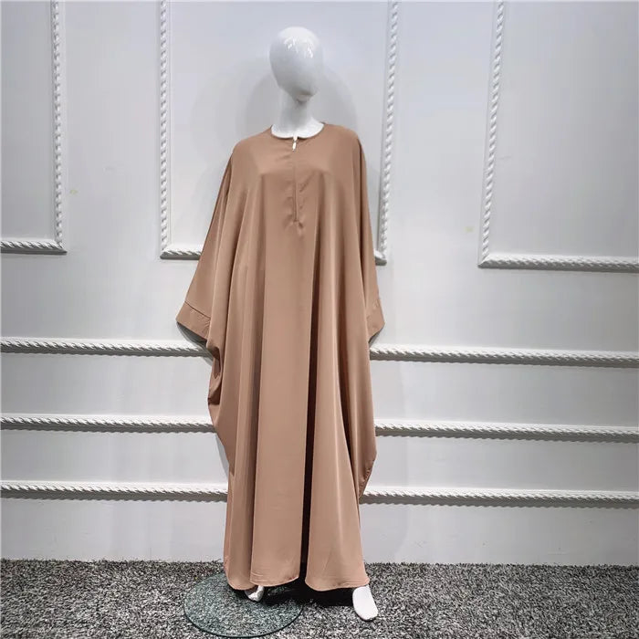 Loriya Wholesale Eid Plus Size Islamic Clothing Muslim Women Jilbab Prayer Butterfly Sleeve Abaya Dress and 3 Layers Khimar