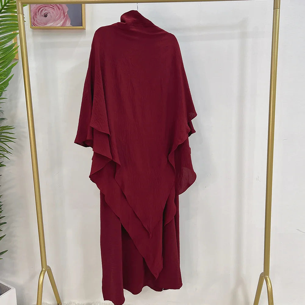 Loriya Fashion Vêtements islamiques 2023 EID Prayer Abaya Set Robes modestes et deux couches Khimar Turquie Dubaï Abaya Robe musulmane 