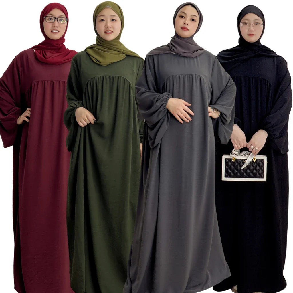 Reliable abaya manufacturer Loriya loose wear wrinkle polyester muslim plain abaya modest dresses for women