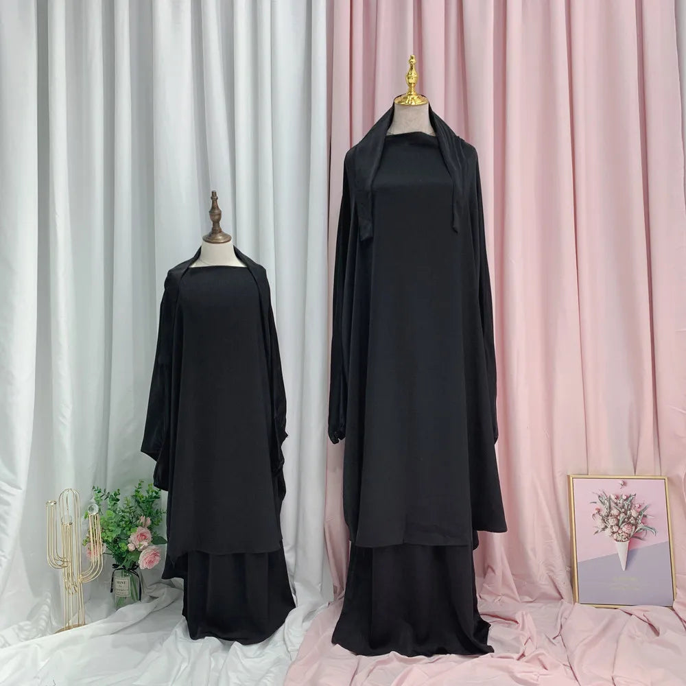 Loriya Vente Chaude Deux Pièces Ensemble Femmes Musulmanes Robe De Prière Khimar Abaya Longue Robe Hijab Vêtements Islamiques pour Enfants Filles 