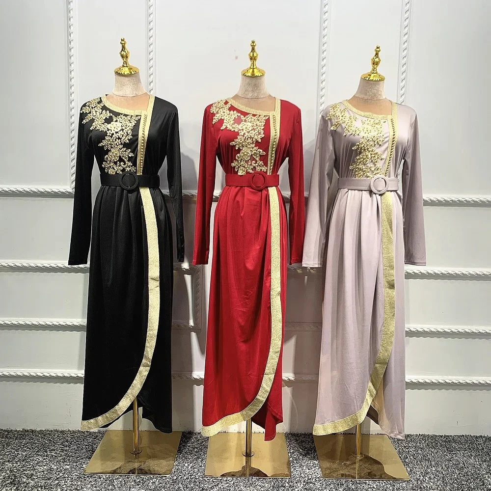 2021 New arrival embroidered beading maxi dress Dubai Abaya women fashion Muslim party EID clothes