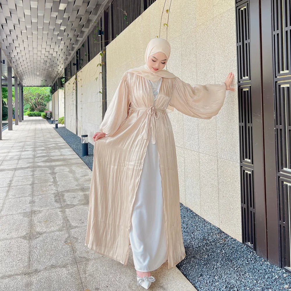 Loriya Gros Modeste Femmes Ouvert Abaya Robe Islamique Moderne Moyen-Orient Arabie Dubaï Vêtements Islamiques 