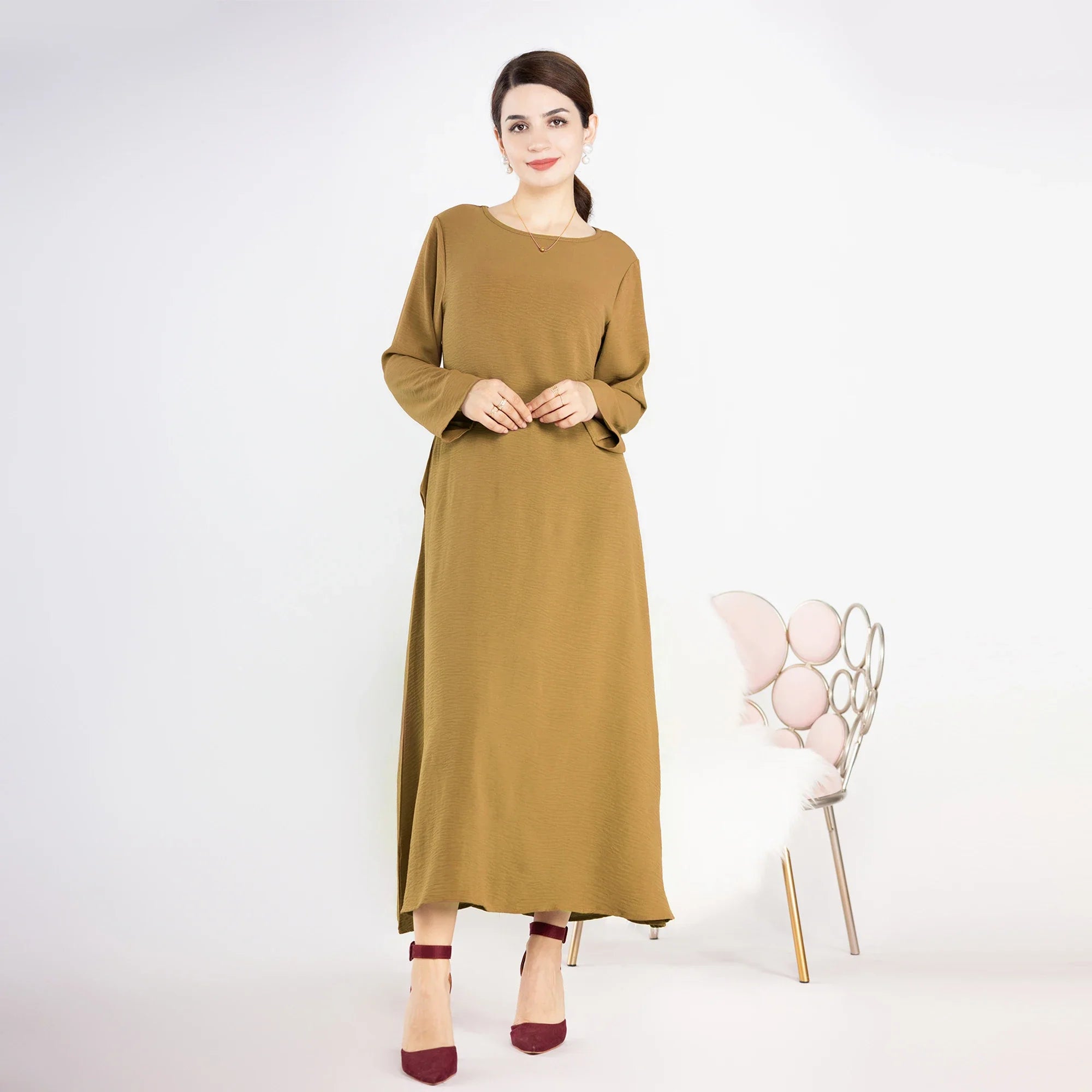 2023 Ramadan New Designs Simple Plain Modest Abaya Wrinkle Polyester Abaya Muslim Women Inner Dress