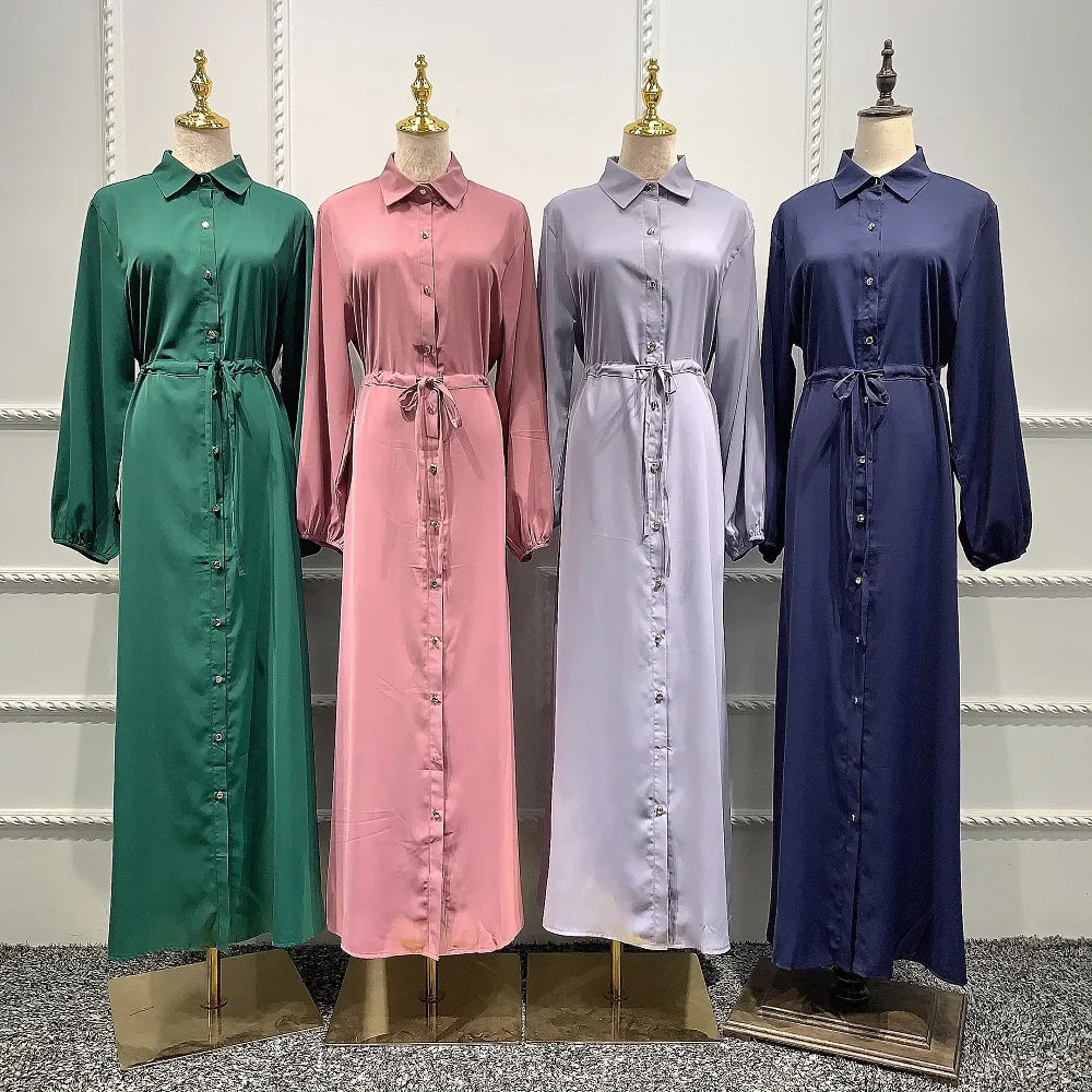 2020 New Muslim Shirt Button Dress