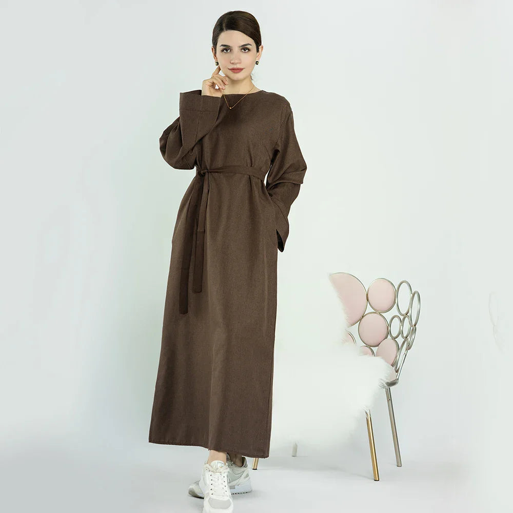 Loriya Ramadan Latest Linen Maxi Modest Dress Muslim Moroccan Open Abaya for Eid Mubarak