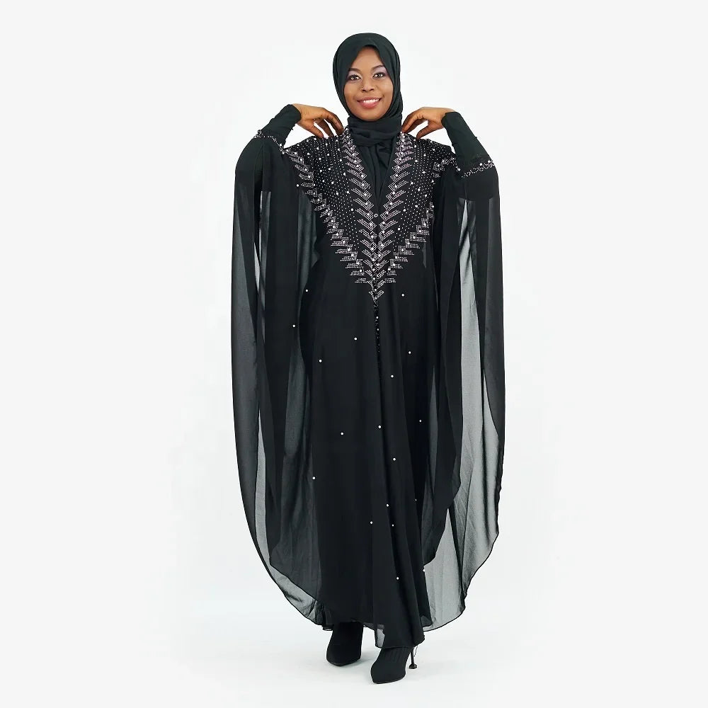 2021 Muslim women Dubai open Abayas dress kimono African plus size chiffon hooded dress