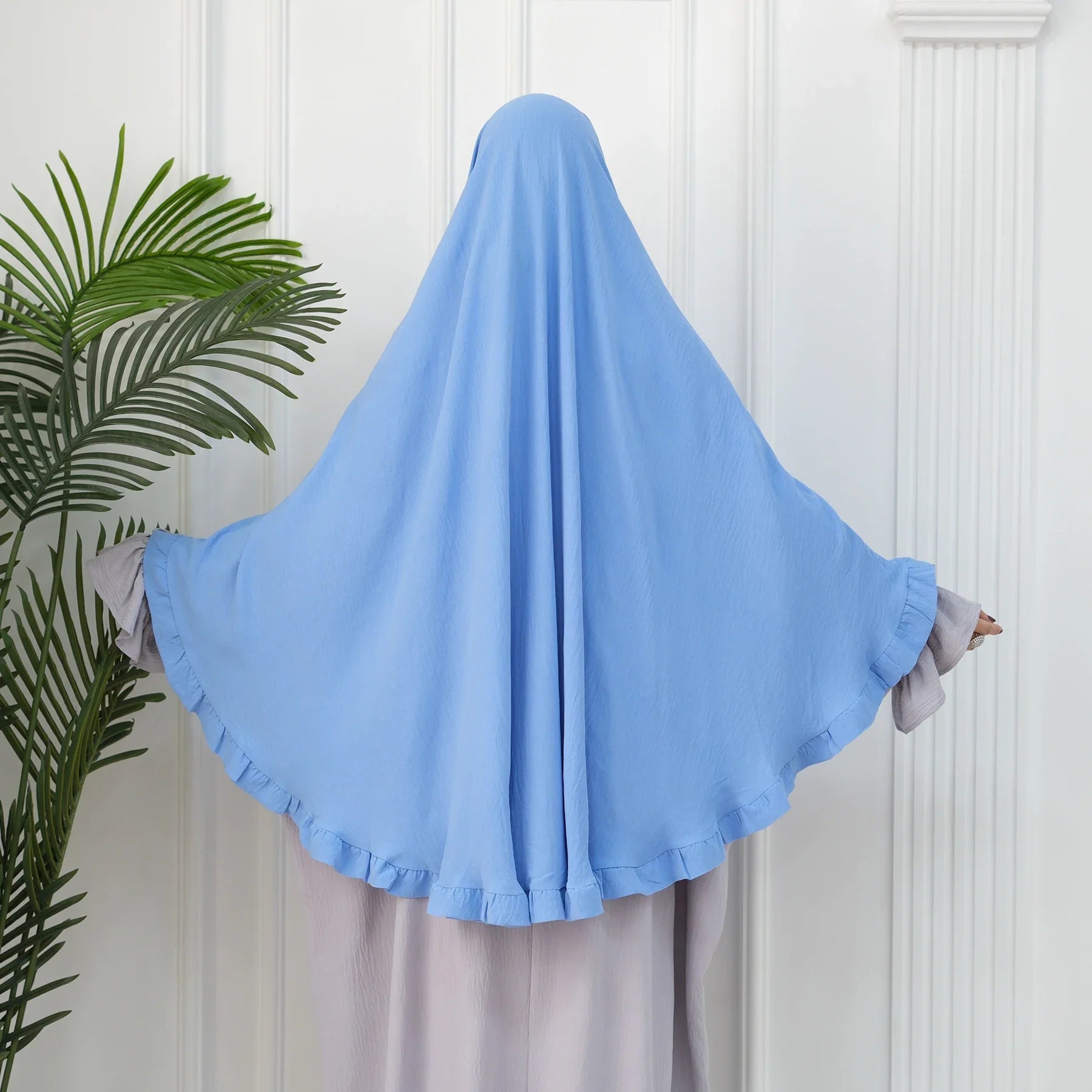 2024 EID Sweet Ruffle Women Khimar Traditional Muslim Clothing Prayer Hijab Burqa Khimar One Layer Jazz Crepe Niqab Hijab