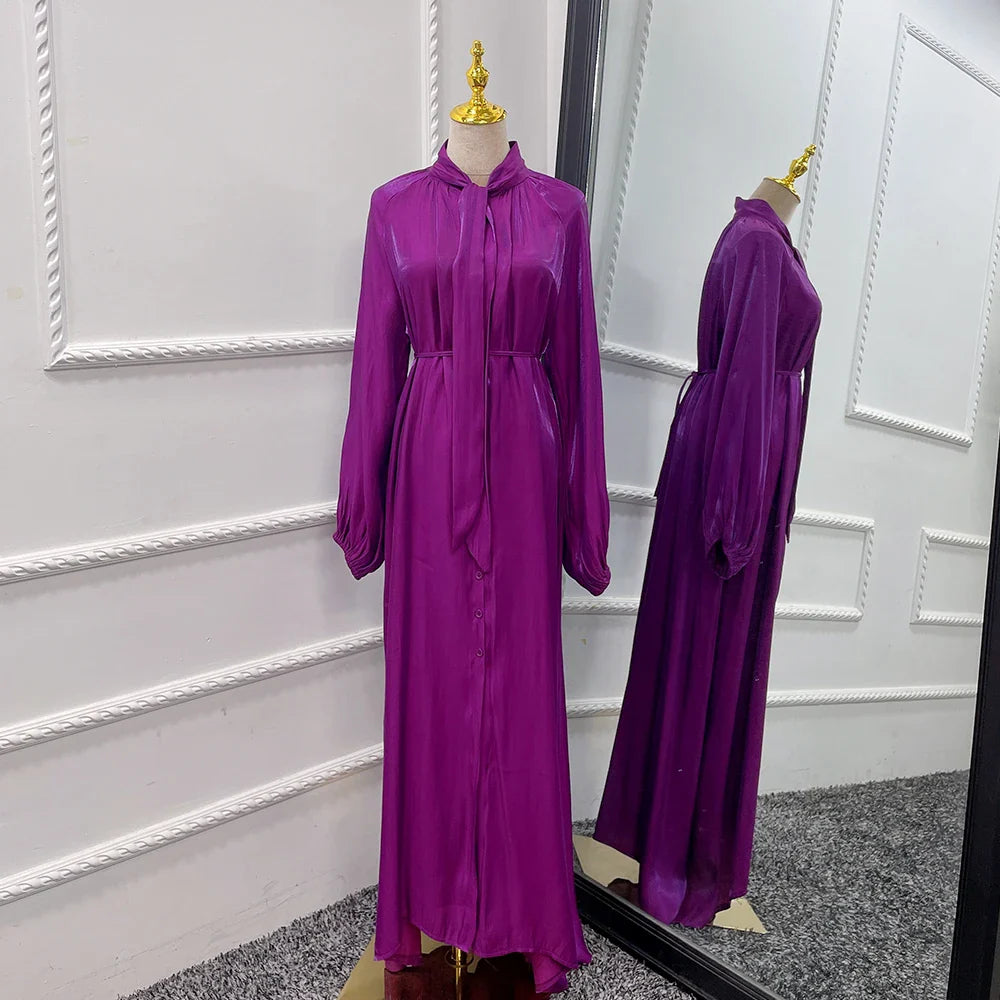 Robe Abaya élégante et brillante pour femmes musulmanes avec boutons sur le devant Robe cardigan Abaya 