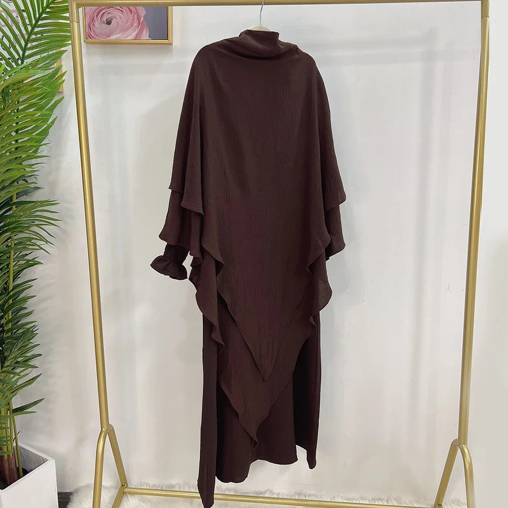 Loriya Fashion Vêtements islamiques 2023 EID Prayer Abaya Set Robes modestes et deux couches Khimar Turquie Dubaï Abaya Robe musulmane 