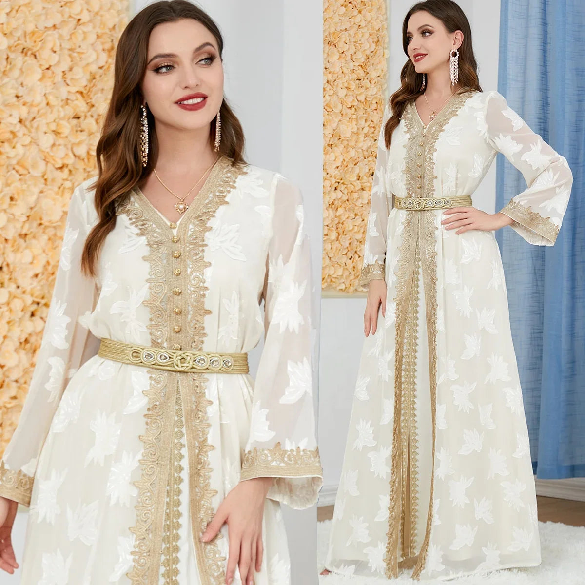 Loriya Wholesale Middle East EID Ramadan Kaftan Dubai Arab Muslim Women Dress Two Pieces Set Caftan