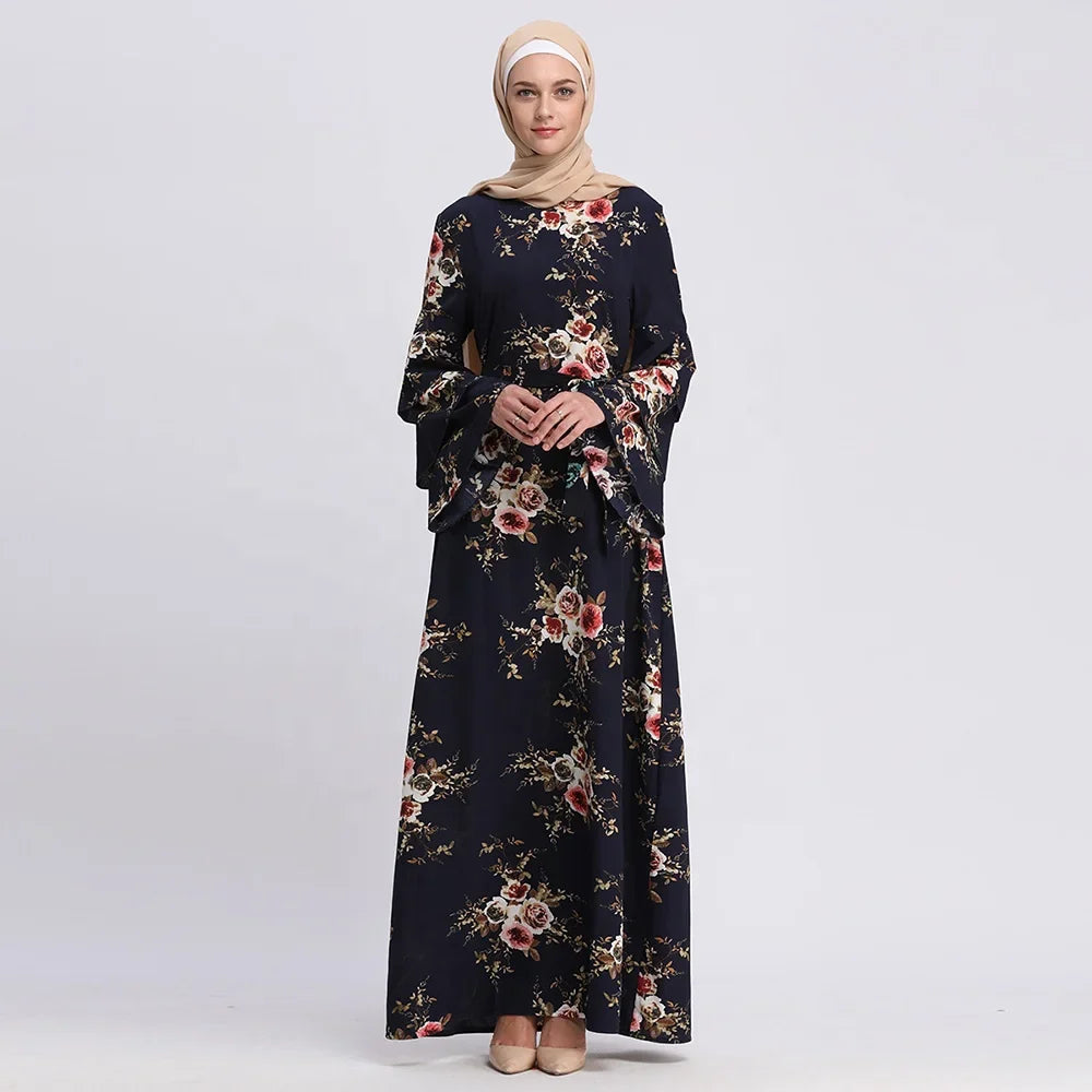 Factory direct african muslim women clothing floral spring long sleeve maxi dress ladies abayas