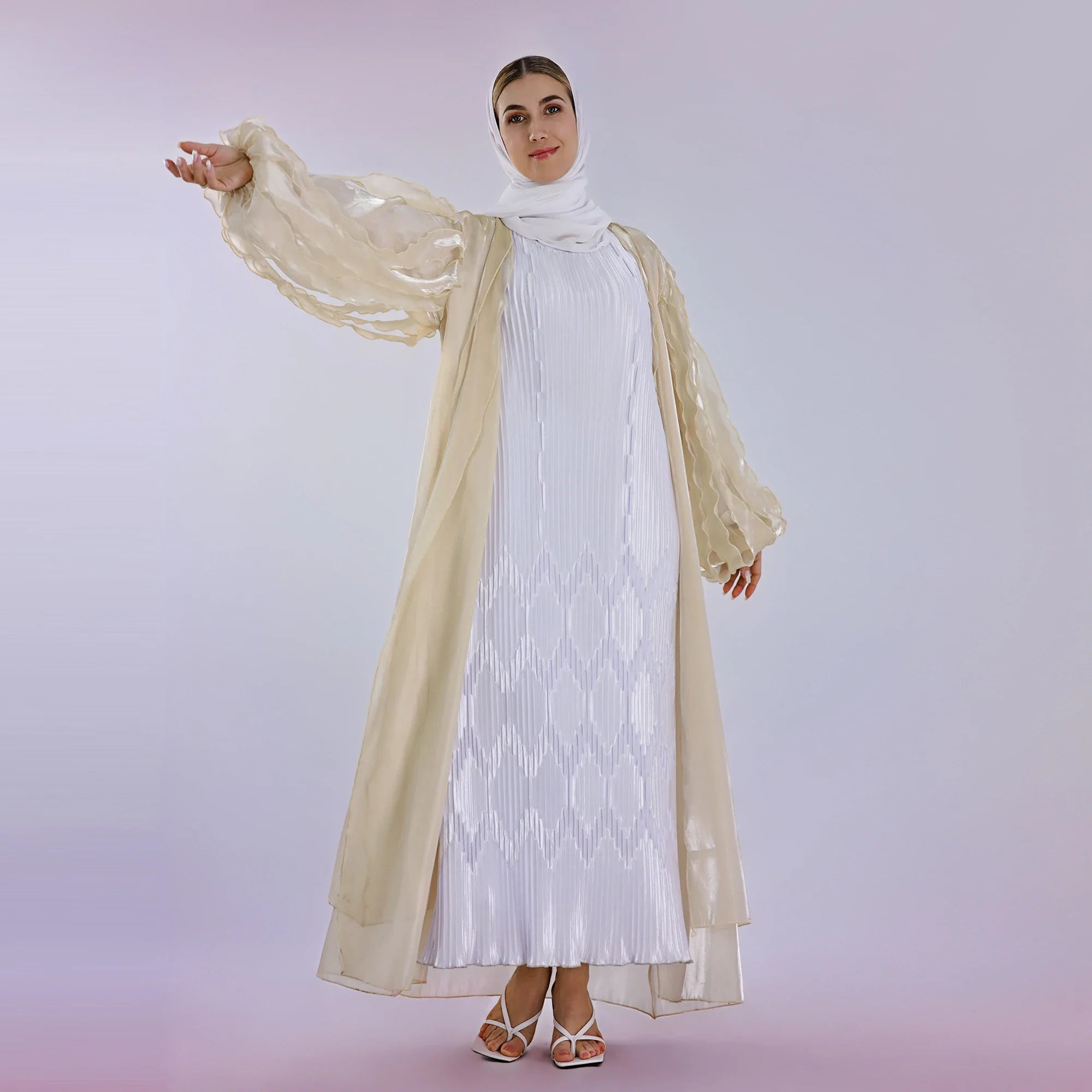 Loriya Fashion Vêtements islamiques uniques Organza Cardigan Kaftan Dubaï Abaya Robe avec manches élégantes Modeste Abaya 