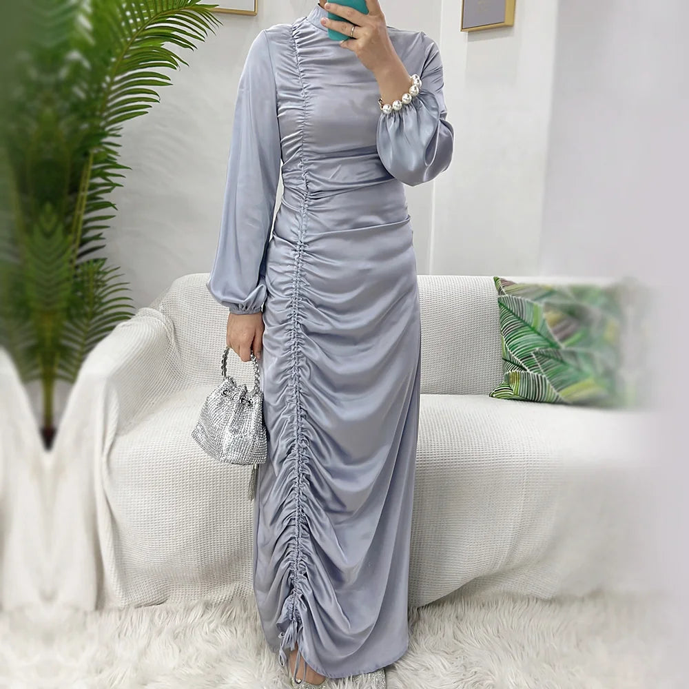 Loriya 2023 Nouveau Design Vêtements Islamiques Satin Dames Abaya Modeste Dubaï Abaya Femmes Robe Musulmane 