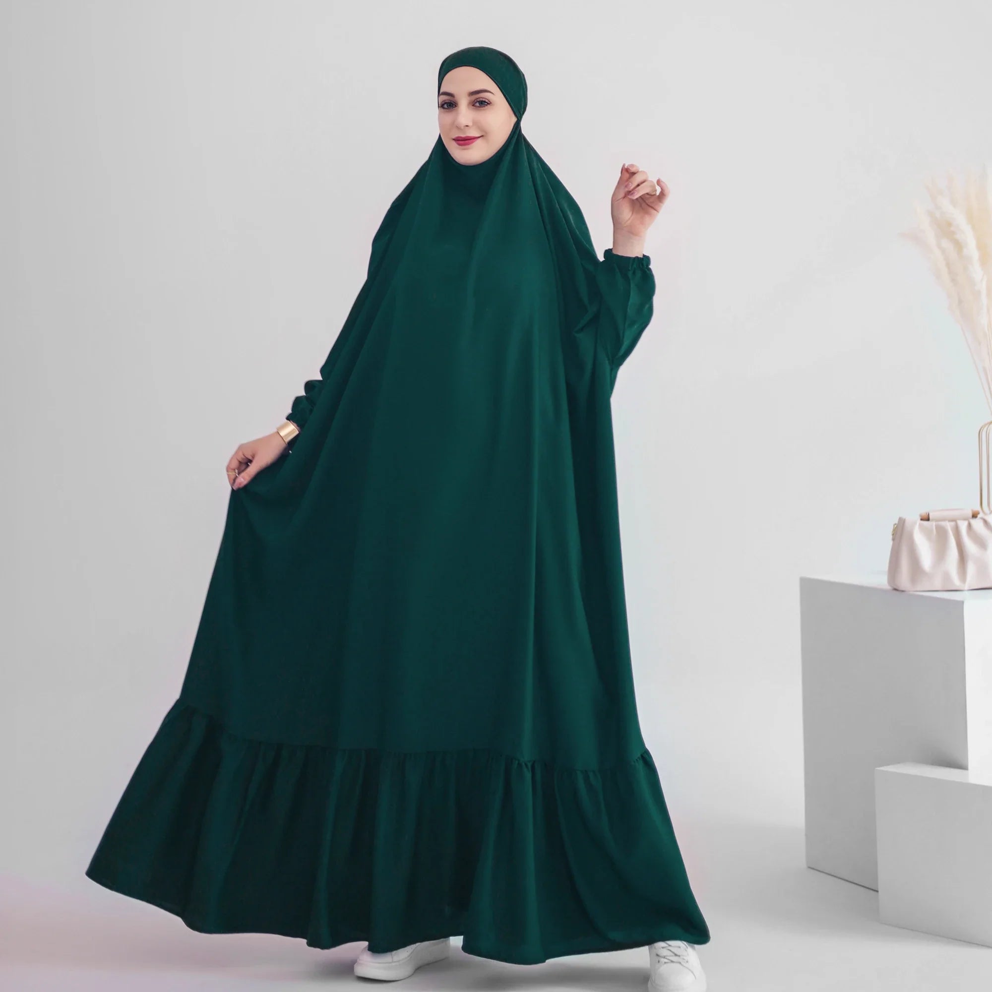 Loriya One Piece Jilbab Muslim Prayer Dress Overhead Khimar Abaya Traditional Muslim Clothing & Accessories