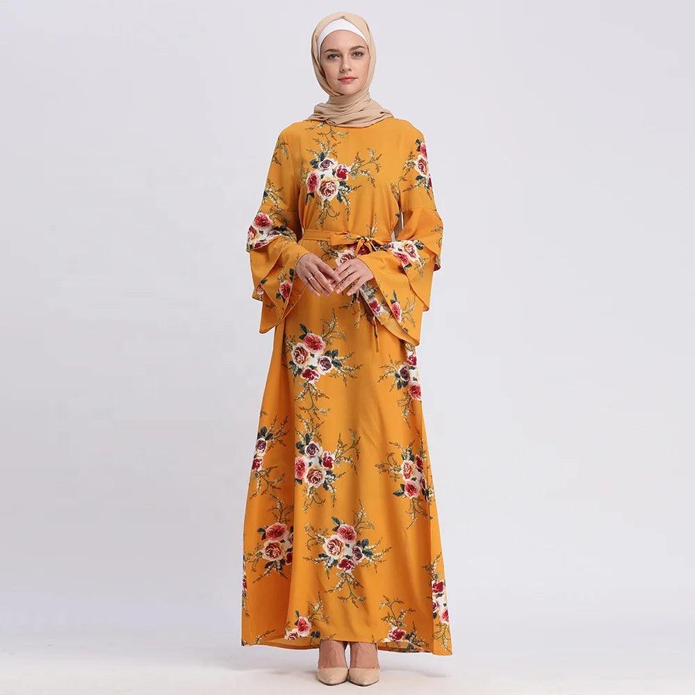 Factory direct african muslim women clothing floral spring long sleeve maxi dress ladies abayas