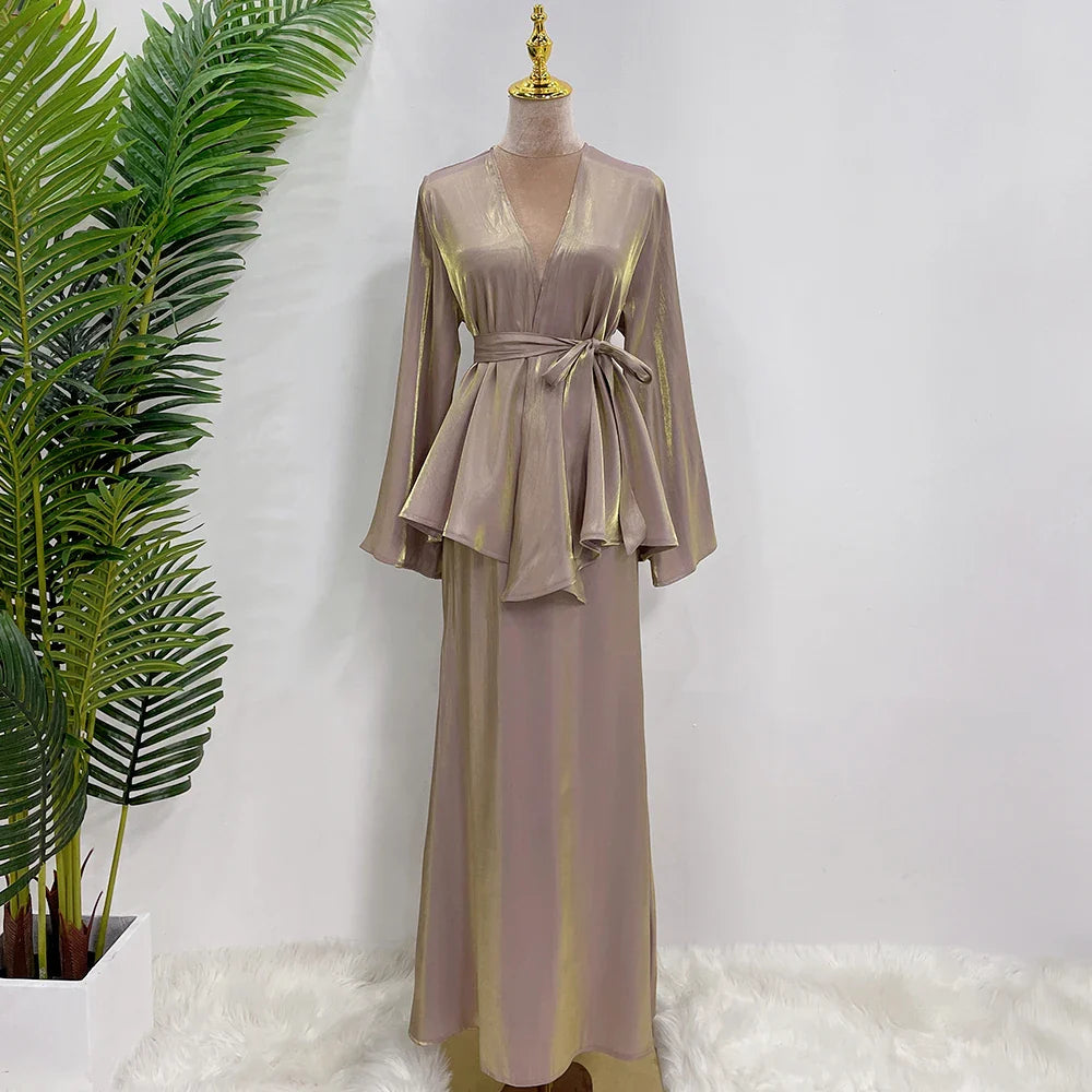 Loriya 2023 New Modest Dresses Abaya Shinny Polyester Shinny Abaya Muslim Women Summer Abaya