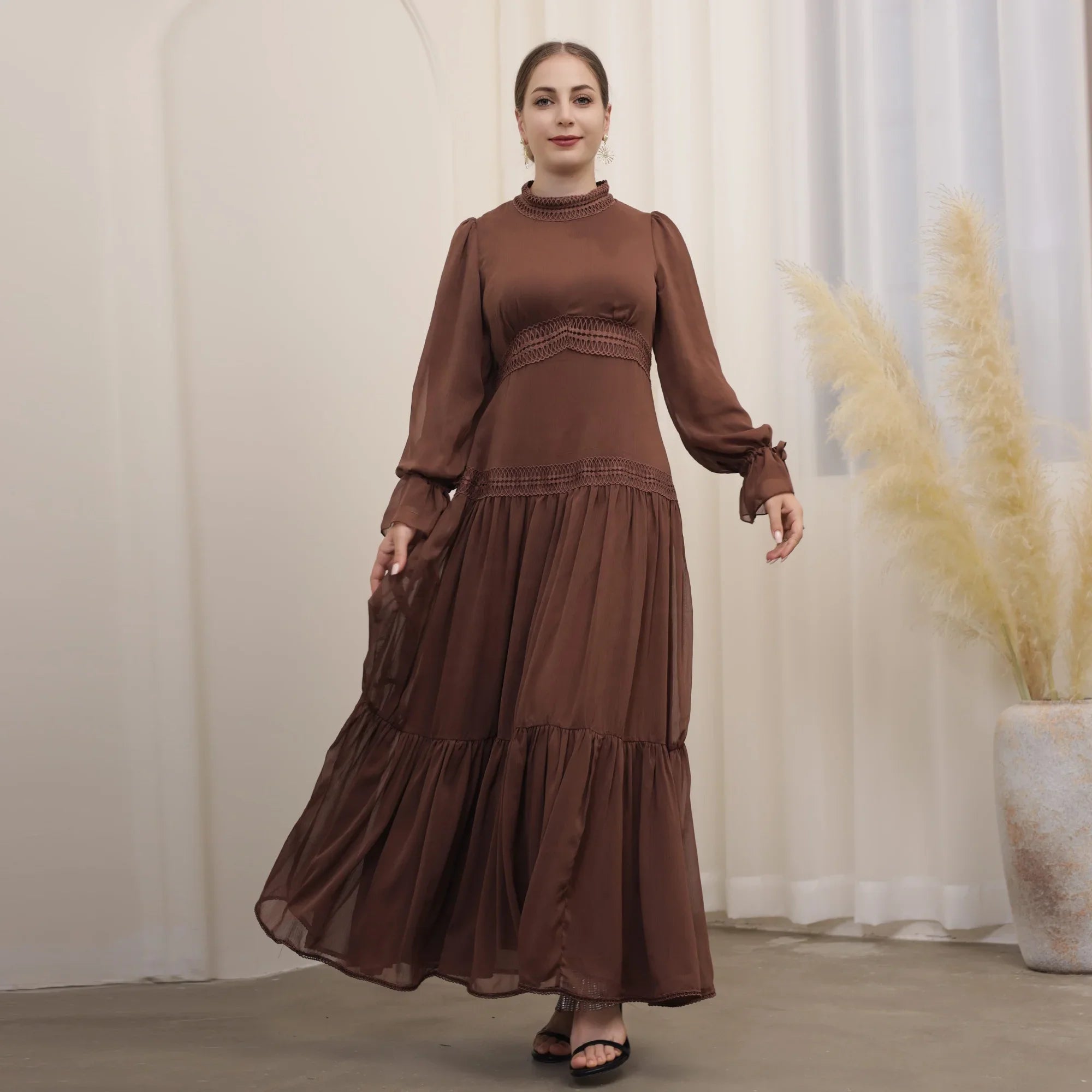 Robe longue en mousseline de soie Loriya pour femmes, robes décontractées d'été modestes, nouvelle robe de soirée modeste Abaya Dubai 2023 