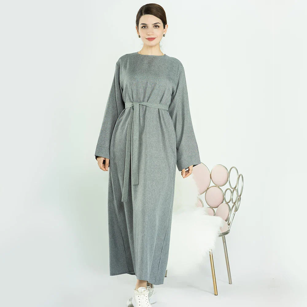 Loriya Ramadan Latest Linen Modest Dress Closed Dubai Abaya Muslim Dress Ladies Abaya