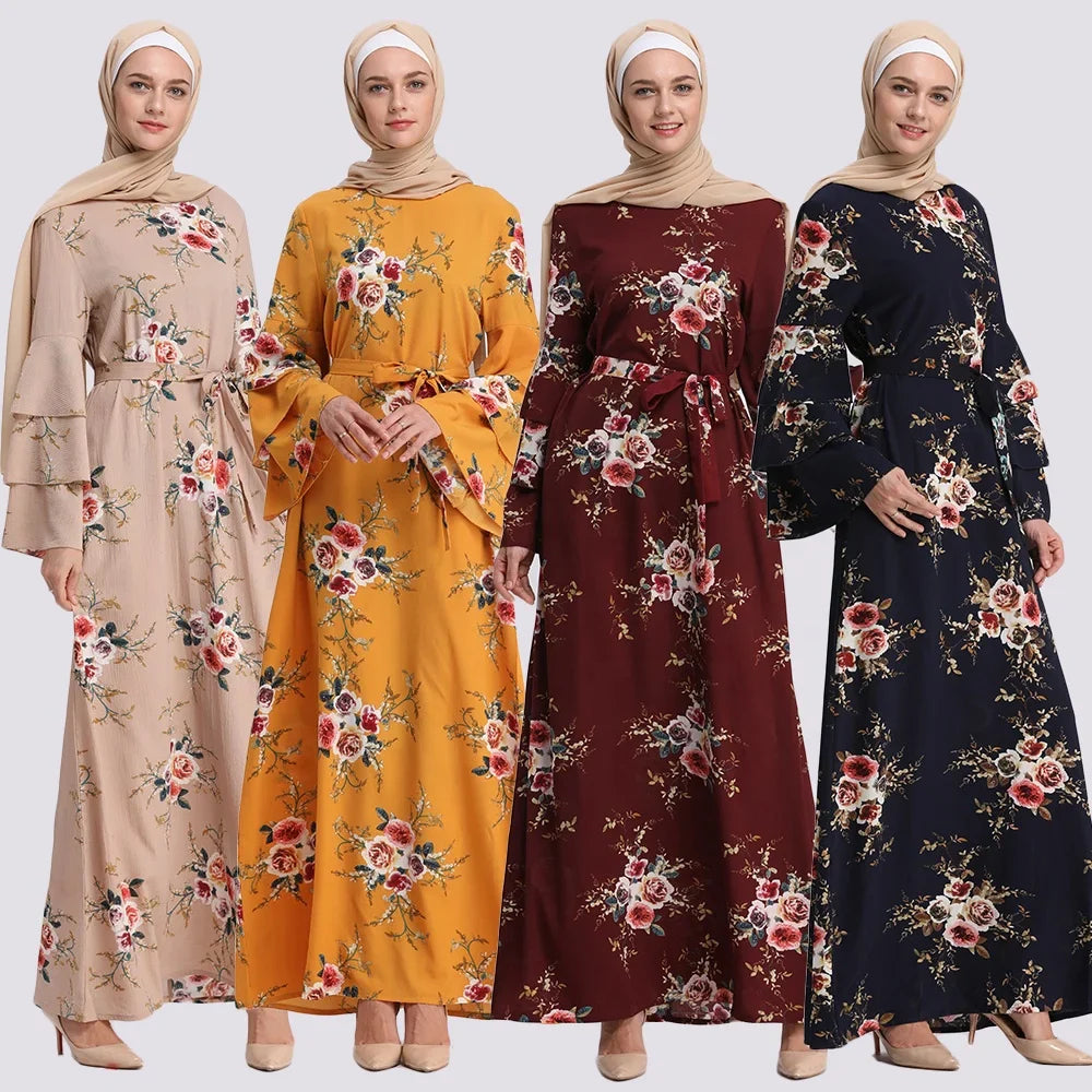 Factory direct african muslim women clothing floral spring long sleeve maxi dress ladies abayas