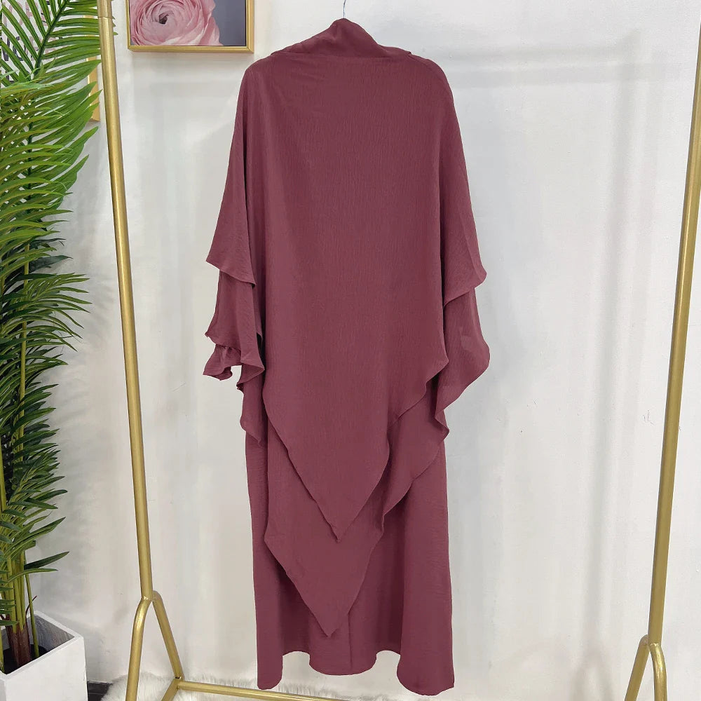 Loriya Fashion Vêtements islamiques 2023 EID Prayer Abaya Set Robes modestes et deux couches Khimar Turquie Dubaï Abaya Robe musulmane 