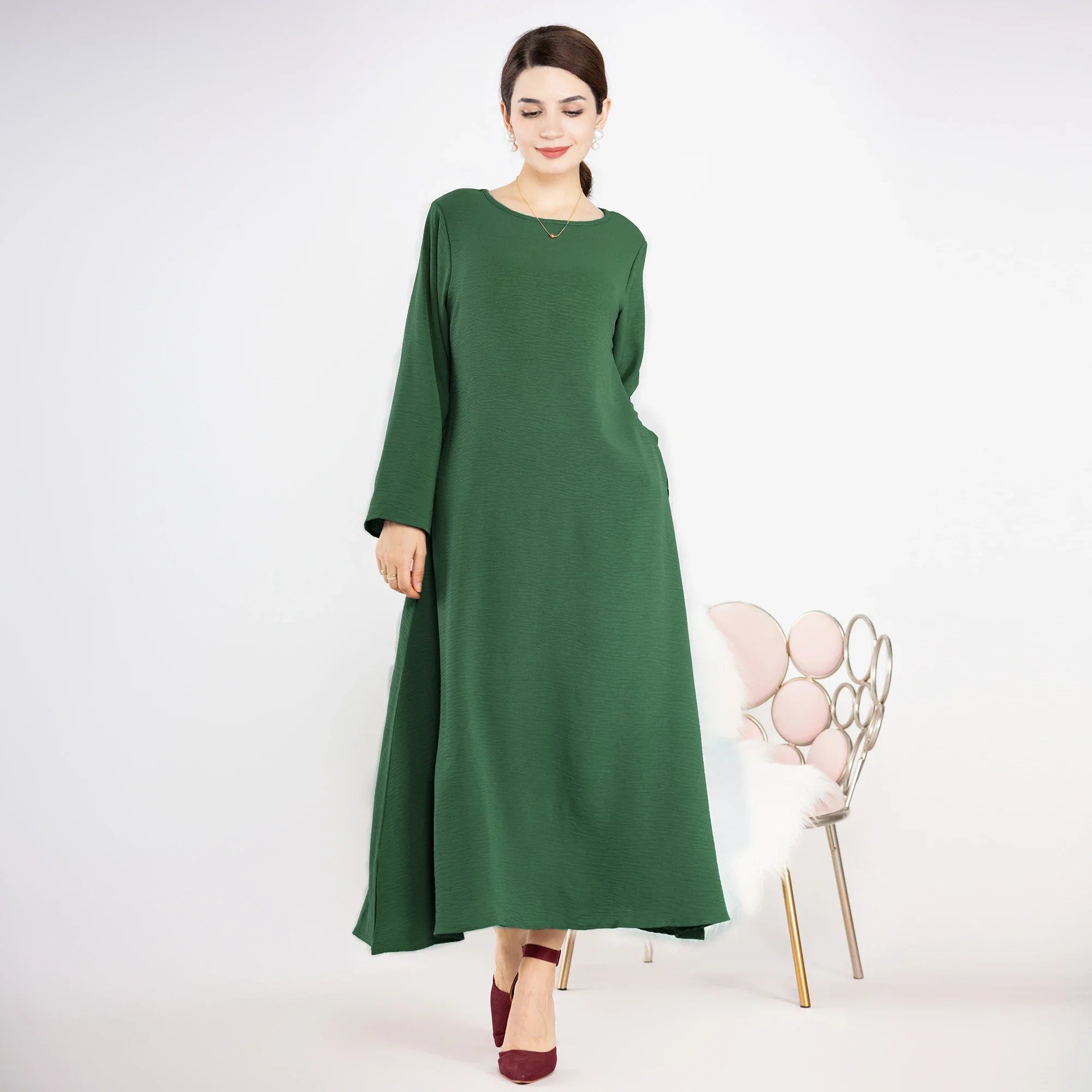 2023 Ramadan New Designs Simple Plain Modest Abaya Wrinkle Polyester Abaya Muslim Women Inner Dress