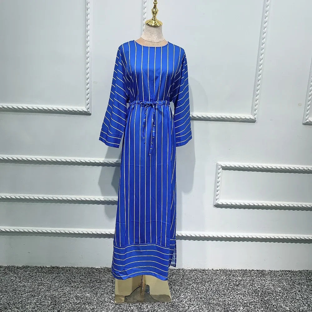 Wholesale new stripe blue green color Muslim fashion Dubai Abaya Islamic clothing summer dress