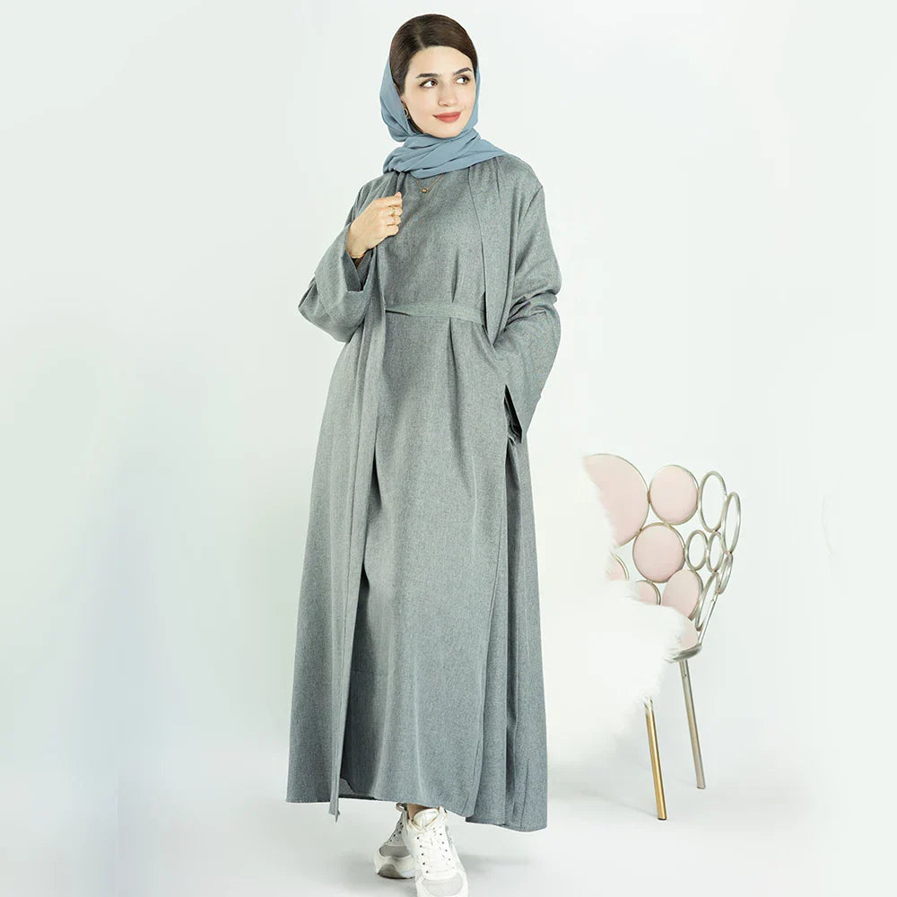 Loriya Ramadan Latest Linen Maxi Modest Dress Muslim Moroccan Open Abaya for Eid Mubarak