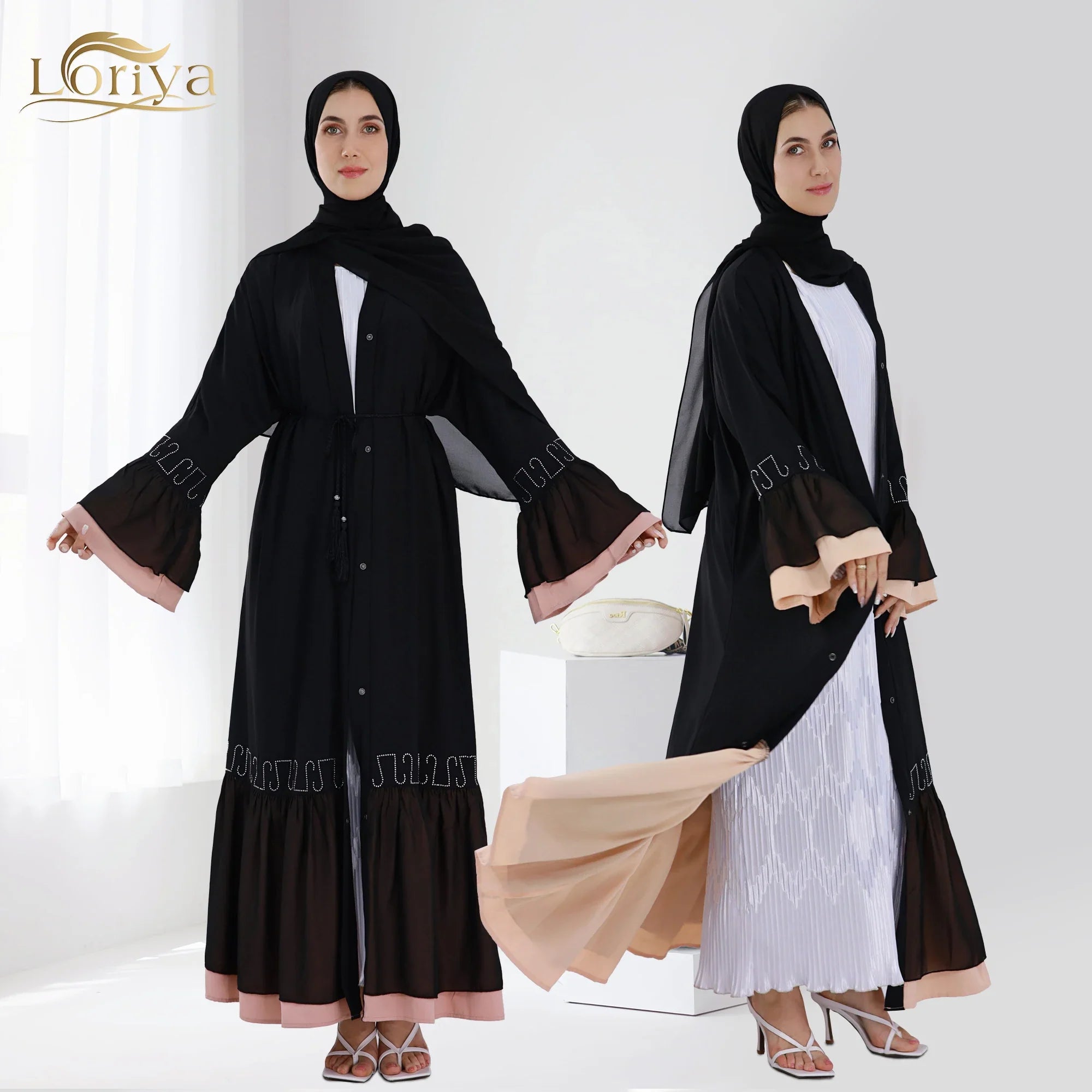 2023 Loriya Islamic Clothing For Eid Women Modest Black Abaya Cardigan for Dubai Women Turkey Abaya Wholesale