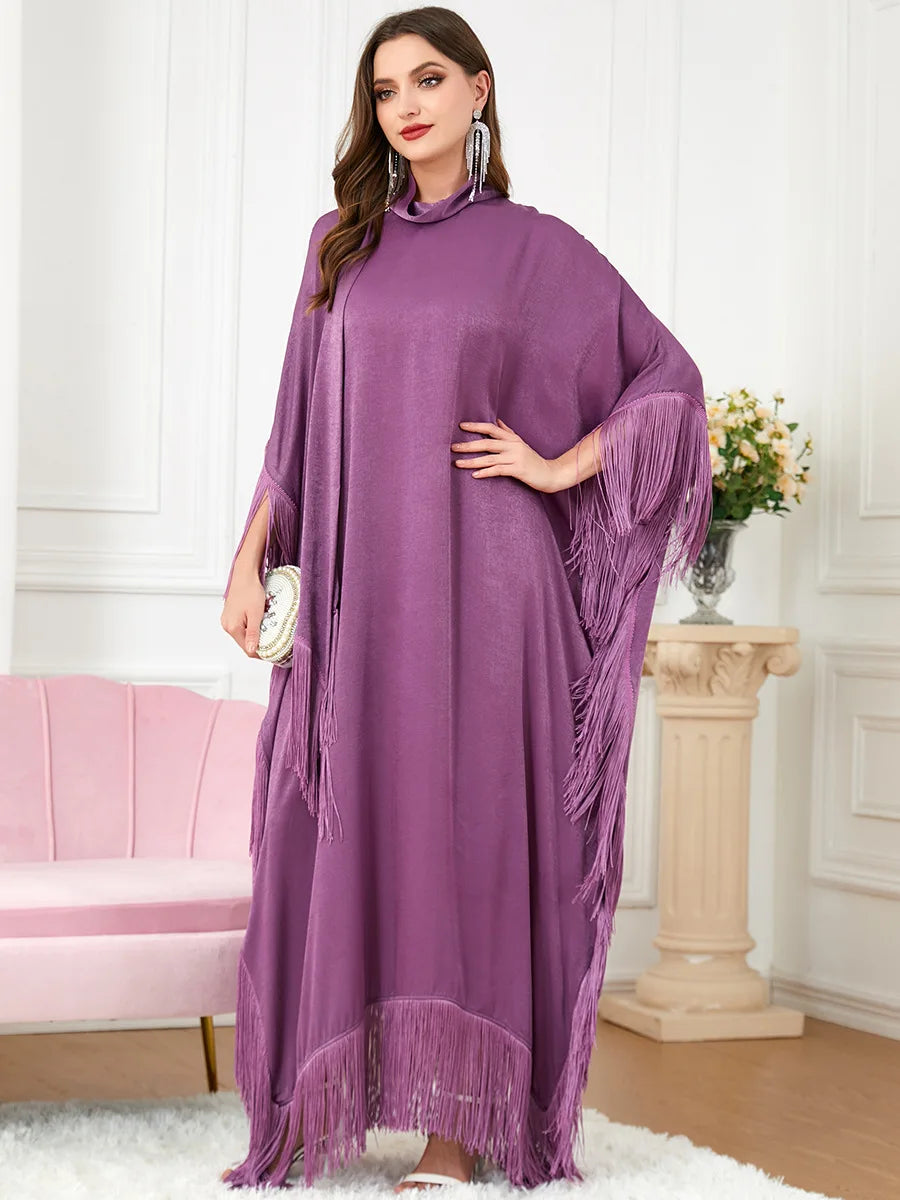 Wholesale Turkish EID Dubai Abaya Kimono Modest Dress Islamic Clothing Women Muslim Dress Abaya Butterfly Sleeve Tassels Kaftan